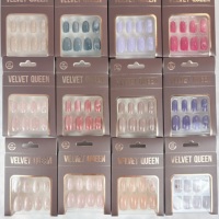 Prêt à expédier – 24 faux ongles à presser, motifs variés, cerise ombrée, pailletés, longs, en amande, réutilisables – Vente en gros