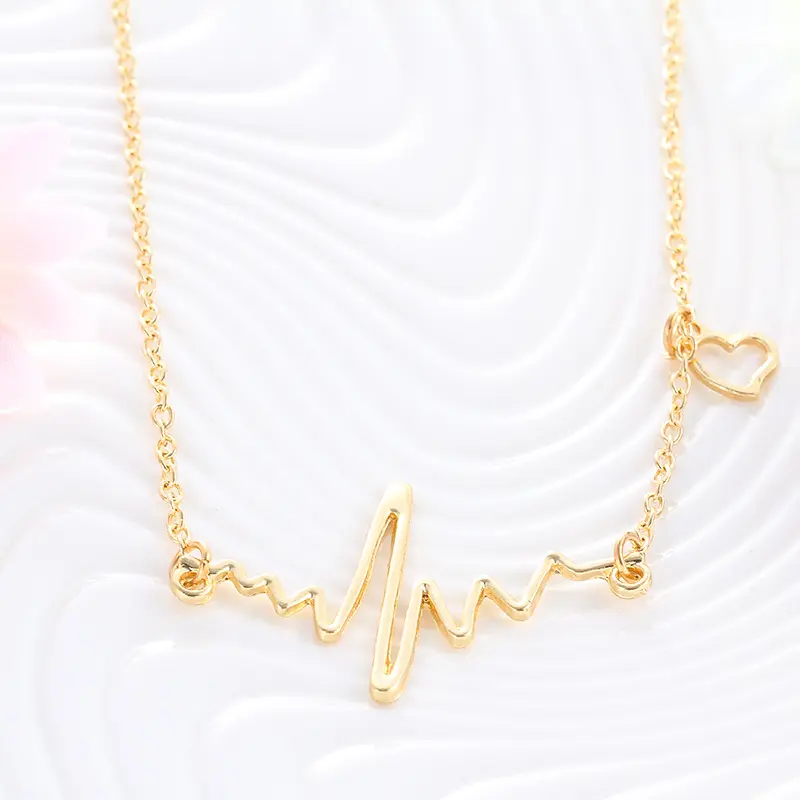 Simple Note Cardiogram Heart Frequency Clavicle Necklace Pendant Heartbeat Sweater Necklace