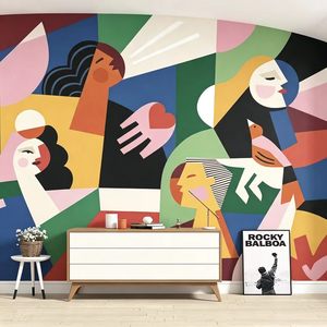 Mural de pared con textura de <span class=keywords><strong>cubismo</strong></span>, terciopelo y satén, estilo naturaleza muerta, bloques de color, arte moderno para sala de estar, entrada, personalizado - Product Image 1
