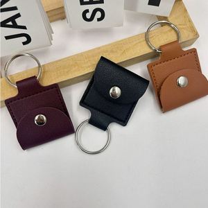 Wholesale PU Leather Cable Organizer Keychain Customizable Snap Button Mini Pouch for Sale Cable <b>Key</b> <b>Ring</b> Portable Storage <b>Bag</b> - Product Image 3