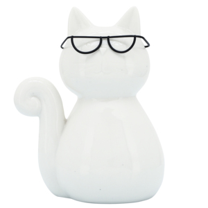Statuetta di Gatto con Occhiali, Scultura Animale in Porcellana per Arredamento Casa e Ufficio, Statua Glamour da Esposizione - Product Image 2