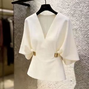 Camicetta Casual da <span class=keywords><strong>Donna</strong></span> Bianca alla Moda con Motivo a Tinta Unita <span class=keywords><strong>per</strong></span> Primavera e Autunno - Product Image 1