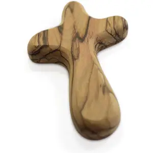 Hand Held Olive Wood Clinging Cross Fine Prayer Comfort Holding Wooden Cross Hand Held Palm Size Christian Gift for Clutching