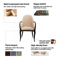 Chaises de salle à manger en cuir véritable de luxe italien moderne avec dossier, lot de 6, pieds en bois massif, accents métalliques pour villa, maison, hôtel