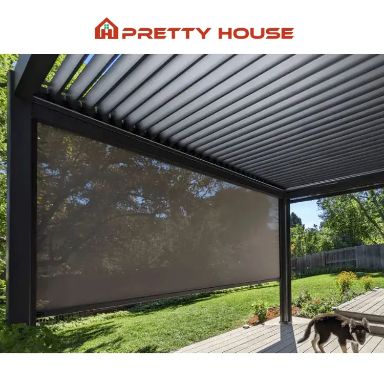 En iyi Designs tasarımları motorlu güneşlik açılış panjur çatı Gazebo 12x12 bahçe alüminyum açık Pergola