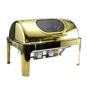 Calentador de Comida Eléctrico de Acero Inoxidable, Diseño Ovalado Dorado, Versátil, Juego de Buffet Portátil, Capacidad de 9L - Product Image 1