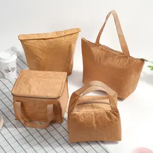 Bolsa de papel térmico de capacidad duradera marrón lavable reutilizable con impresión de logotipo personalizado bolsa térmica aislada Tyvek Cooler Bag para niños