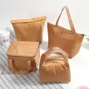 Sac en papier thermique marron durable et lavable réutilisable à impression de logo personnalisé sac isotherme pour le déjeuner en Tyvek pour les enfants