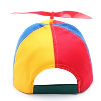 Gorra de béisbol con hélice colorida para adulto, juguete divertido giratorio de arcoíris para exteriores, ventilador desmontable, 100% algodón twill, visera plana común con letras