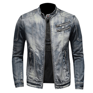 Giacca di <span class=keywords><strong>Jeans</strong></span> da <span class=keywords><strong>Uomo</strong></span> Stile Americano Retrò, Slim Fit con Colletto Rialzato e Cerniera, per Lavoro, Ciclismo e Motociclismo - Product Image 5