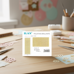 Ilan Adesivi Brillanti 6mm con Strass Dorati, 504 Pezzi su Grande Cartoncino - Product Image 3