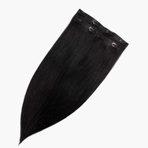 Extensions de cheveux naturels Remy de luxe à clipser, lisses, noir naturel, lot complet pour tête entière, 2 clips simples, 2 clips doubles, 1 clip triple - Product Image 4