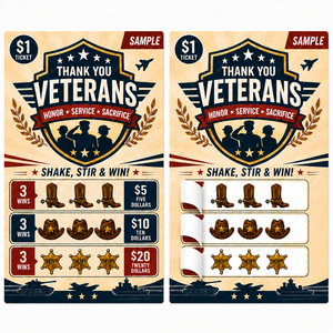 Nouvelle conception personnalisée sur le thème militaire, tickets de loterie à trois fenêtres imprimés offset avec languette de tirage facile à décoller pour la collecte de fonds - Product Image 2