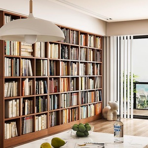 Bibliothèque murale minimaliste moderne en bois pour salon, avec rangement <span class=keywords><strong>et</strong></span> design en treillis, à assembler soi-même - Product Image 3