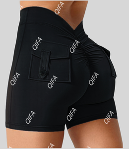 Pantalones cortos ajustados con cintura en V para Mujer, pantalones cortos de <span class=keywords><strong>Yoga</strong></span> con botones para levantar la cadera, novedad - Product Image 6
