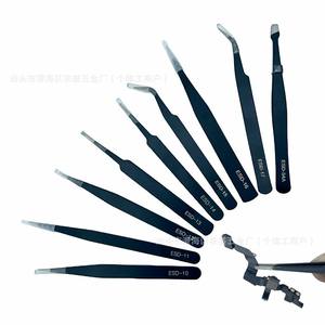 Juego de pinzas ESD de acero inoxidable, herramienta de precisión con cabezal curvo plano y puntiagudo, antiestática, para reparación de electrónica, grado Industrial - Product Image 2