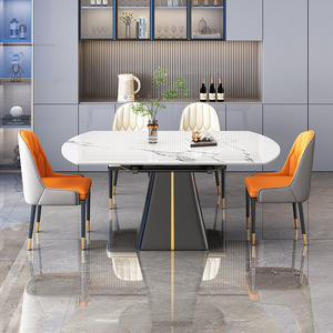 <span class=keywords><strong>Tavolo</strong></span> da <span class=keywords><strong>Pranzo</strong></span> Moderno Retrattile in Pietra Sinterizzata Fatto a Mano con 6 Sedie Imbottite, Design Pieghevole <span class=keywords><strong>Salvaspazio</strong></span> Convertibile - Product Image 5