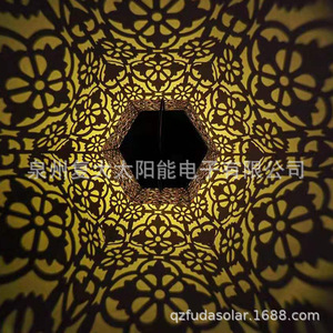 Solar Garden <b>Lights</b> Hexagonal Metal Lantern <b>LED</b> Wall Mount Outdoor Decorative Lighting - Product Image 2