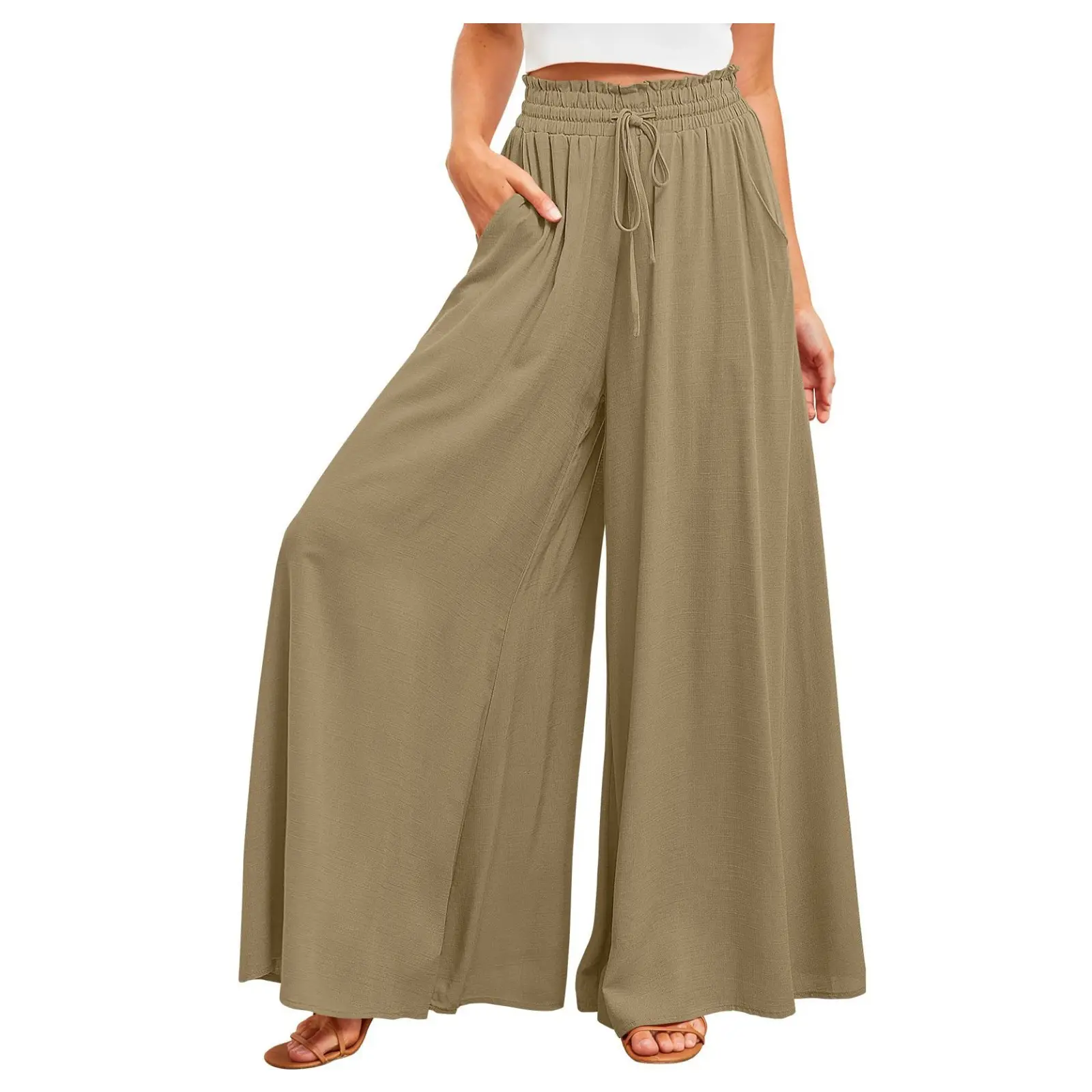 Casual Women Trousers Solid Loose Drawstring High Waist Wide Leg Sweet pants Female Hippie Cargo Pants