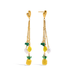 Pendientes de borla de piña con perla de agua dulce y cadena de oro, joyería de uso diario para mujer - Product Image 1