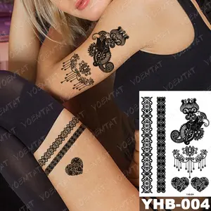 Yoemtablet henna tatuagens temporárias, tattoo adesiva personalizada à prova d'água, para braço das mãos, pescoço e unhas