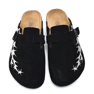 Zuecos Unisex Negros de Cuero Genuino <span class=keywords><strong>con</strong></span> Punta Cerrada y Suela de Corcho, Pantuflas <span class=keywords><strong>con</strong></span> Hebilla Ajustable, Zapatos Personalizados para Hombre - Product Image 3