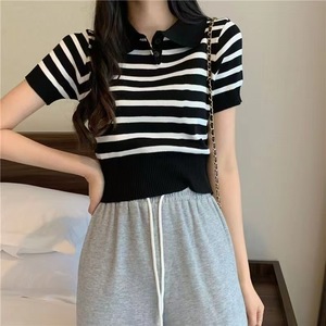 Suéter de punto de Cachemira gráfico versátil para mujer Nuevas ideas de productos para verano e invierno-Camiseta simple de manga corta - Product Image 4