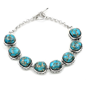 Bracelet en argent sterling 925 oxydé, classique, avec cuivre bleu et turquoise, serti griffes, finition polie, idéal pour un cadeau - Product Image 3