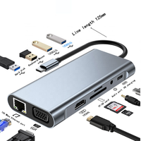 Nouvelle station d'accueil multiport USB-C 11-en-1 avec lecteur de cartes SD/TF, audio USB 3,5 mm, Type C 11-en-1 multi-ports