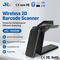 Lector de Códigos de Barras 2D CMOS JR 1055W con Sensor Automático, Bluetooth Inalámbrico, Manos Libres, Escáner QR de Escritorio con Soporte, Certificaciones CE, FCC y RoHS
