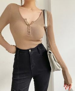 Slim Fit à manches longues tricoté femmes body dames fille chaude combinaison conception Sexy élastique minceur couleur unie chemise de fond - Product Image 3