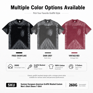 เสื้อยืดคอตตอนโอเวอร์ไซส์ 260 กรัม สำหรับผู้ชาย ลายกราฟฟิตี ลุควินเทจ สตรีทแวร์ ทรงหลวม แขนสั้น ผู้ผลิตเสื้อยืด OEM คุณภาพสูง - Product Image 5