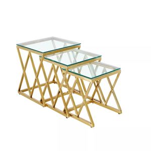 אירופאי מזרח התיכון סגנון נירוסטה זכוכית שיקוף ריהוט קן של <span class=keywords><strong>3</strong></span> שולחנות - Product Image 2