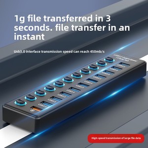 ฮับ USB3.0 ข้ามพรมแดน 11 พอร์ต ตัวแยกพอร์ตหลายพอร์ต แท่นขยายพอร์ต USB สำหรับคอมพิวเตอร์ พร้อมอินเทอร์เฟซ USB3.2 Gen1 ความเร็วสูง H-6 - Product Image 2