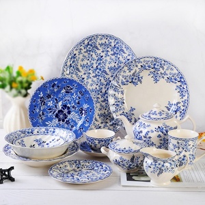 Assiettes de Présentation Créatives en Céramique, Motif Végétal Écologique Bleu Blanc Marron, Meilleures Ventes, Classiques pour Fêtes, 13 Pouces - Product Image 3