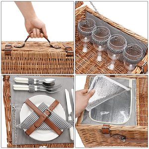 Holiday Wicker Picnic Basket Outdoor Beach 4 Person Set Wholesale square Empty Rattan Handwoven Basket With <strong>Coolbag</strong> - Product Image 6
