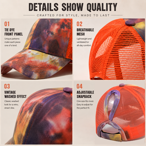 قبعة تروكر نسائية بتصميم تاي داي، بظهر شبكي وحافة منحنية، قبعة فريدة قابلة للتعديل - Product Image 3