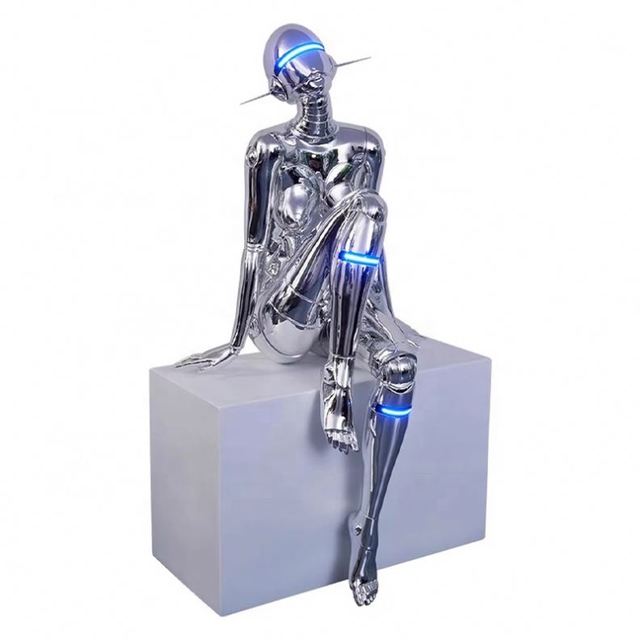 Modern Metal Crafts LED Light Rotating Robot Sculptures Indoor Outdoor Decorative Floor Lamps for Women Future Technology
