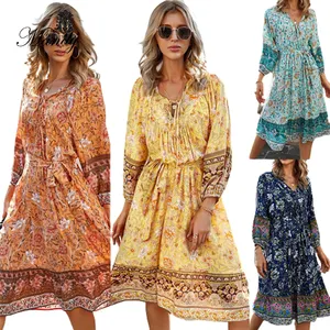 Mandy Long Sleeve Dress Orange 2023 Summer Beach Casual Dresses Latest Dress Designs Women Casual Life Beach Sundresses,floral Print