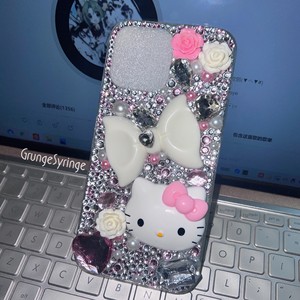 Ins cùng màu hồng và trắng Rose Bow phim hoạt hình Pha Lê Trường hợp iphone15pro Max bao gồm tất cả 14pro Rhinestone 13P - Product Image 3