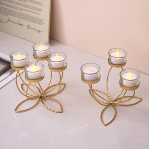 <b>Iron</b> Candle Holders Gold Plated 3 Arm Tea Light Holder For Wedding Home Decoration - Product Image 1