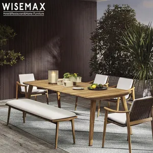 WISEMAX FURNITURE modern luxury dining sets leisure chair armchair Natural teak wood frame wood table for outdoor furniture