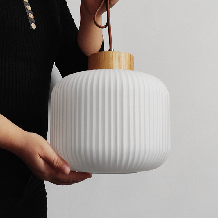 Simple Style Cream White Glass Wood Decorative Livingroom Hotel Office E27 Pendant Light · image 5