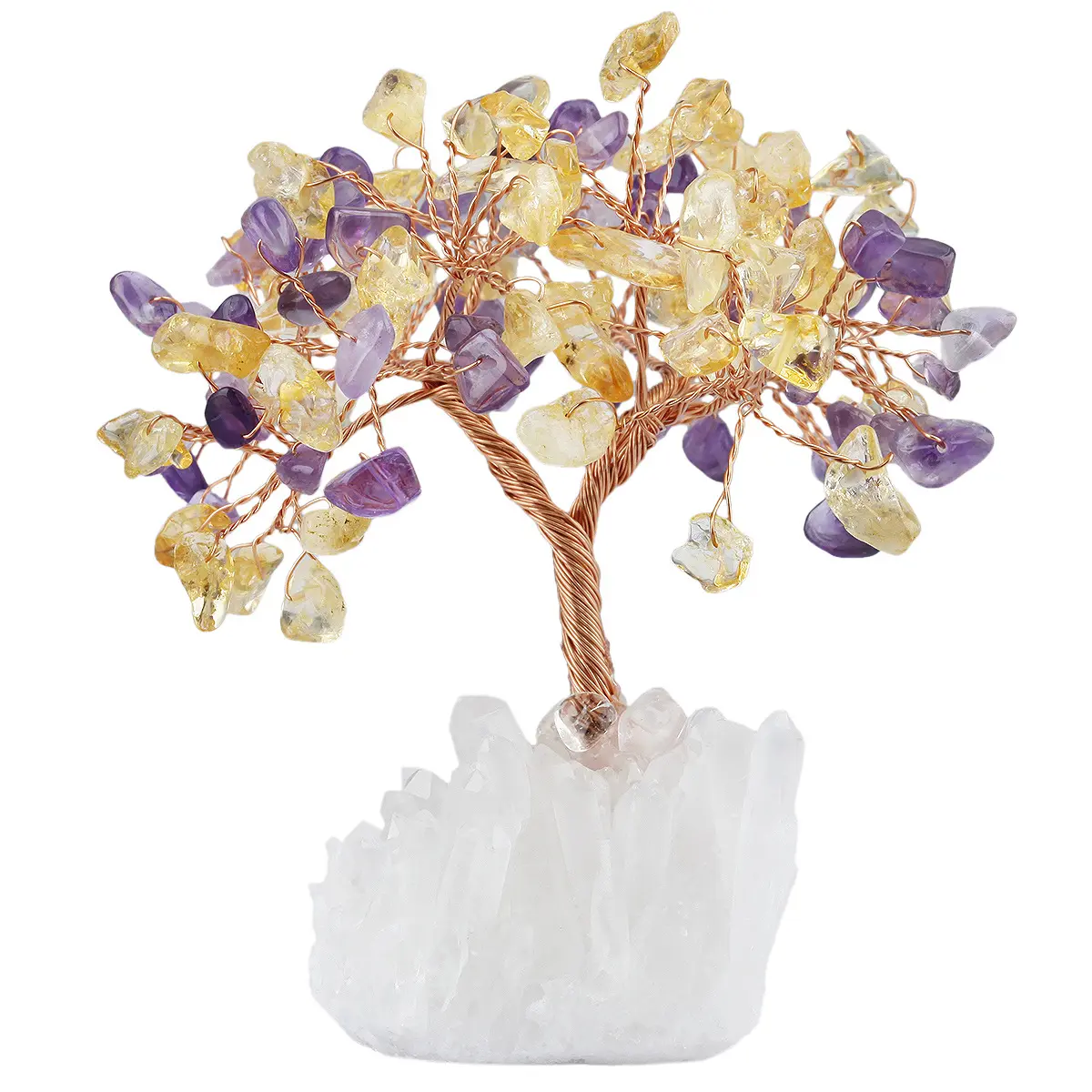 Аметистовое Хрустальное дерево, кластер кварца, радужные титановые кристаллы, основание для бонсай, денежное дерево для богатства и удачи