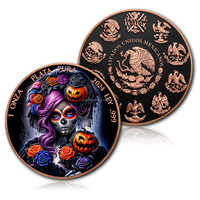 Pièce de collection réplique en cuivre coloré de 1 once, motif Aigle Mexique Jour des Morts Catrina Crâne de Sucre, pièce de monnaie en cuivre fin .999 de 1 once