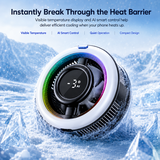 MEMO CX17 AI Intelligent Temperature Control Phone Cooler With Large Digital Display RGB Light Ring Phone Cooling Radiator