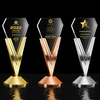 Trofeo Deportivo de Cristal y Metal Personalizado, Premio de Campeonato, Acabado en Oro, Plata y Cobre, Diseño Duradero con Grabado Láser para Juegos