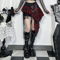 Mini-jupe asymétrique gothique à carreaux avec dentelle pour femme, style Y2K Grunge Alt Punk, avec ceinture chaîne, taille haute, esthétique sombre E-Girl 2026