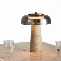 Lampe de table en travertin jaune avec abat-jour en verre fumé, lampe de bureau LED moderne, lampe de chevet pour la lecture, chambre à coucher, bureau, hôtel