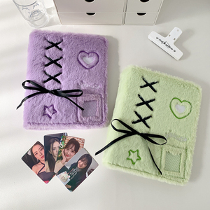 Álbum de Tarjetas de Felpa Suave con Cordones y Bordado de Corazones y Estrellas para Otoño e Invierno, Mini Tarjetas de Ídolos, Libro de Almacenamiento de Polaroids - Product Image 3